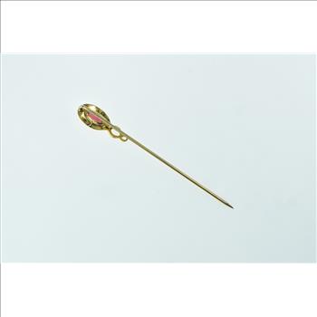 14K Victorian Oval Syn. Ruby Swirl Spiral Yellow Gold Stick Pin