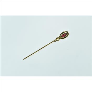 14K Victorian Oval Syn. Ruby Swirl Spiral Yellow Gold Stick Pin
