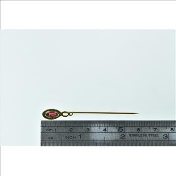 14K Victorian Oval Syn. Ruby Swirl Spiral Yellow Gold Stick Pin