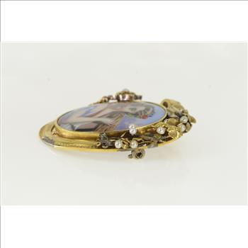 14K Victorian Painted Lady of the Harvest Yellow Gold Pin/Brooch