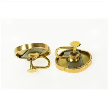 14K Victorian Painted Portrait Statement Screw Back Yellow Gold Earrings