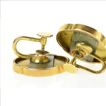 14K Victorian Painted Portrait Statement Screw Back Yellow Gold Earrings