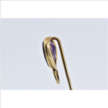14K Victorian Pear Amethyst Ornate Swirl Twist Yellow Gold Stick Pin