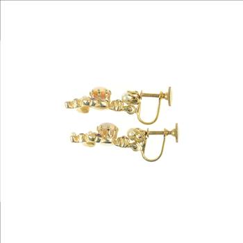 14K Victorian Pearl Amethyst Sim. Opal Dangle Yellow Gold Earrings