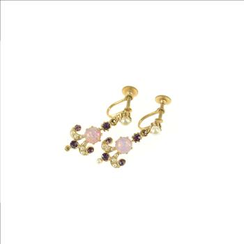 14K Victorian Pearl Amethyst Sim. Opal Dangle Yellow Gold Earrings