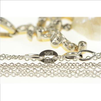 14K Victorian Pearl Ornate Diamond Statement White Gold Necklace 16