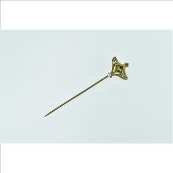 14K Victorian Peridot Seed Pearl Statement Yellow Gold Stick Pin