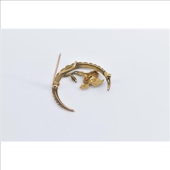 14K Victorian Rose Cut Diamond Moon Seed Pearl Yellow Gold Pin/Brooch