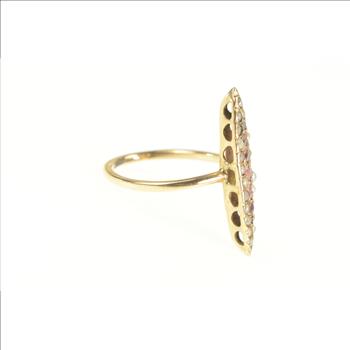 14K Victorian Ruby Seed Pearl Navette Yellow Gold Ring, Size 3.5