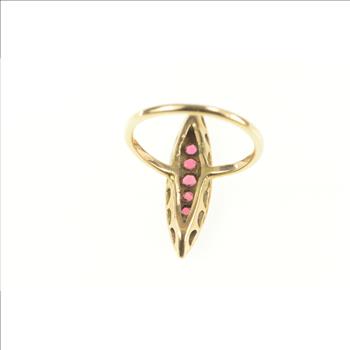 14K Victorian Ruby Seed Pearl Navette Yellow Gold Ring, Size 3.5