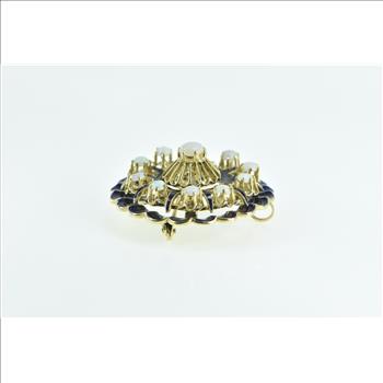 14K Victorian Scalloped Blue Enamel Opal Ornate Yellow Gold Pendant/Pin