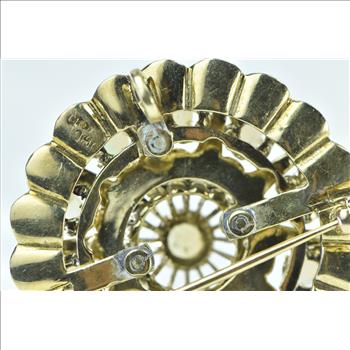 14K Victorian Scalloped Blue Enamel Opal Ornate Yellow Gold Pendant/Pin