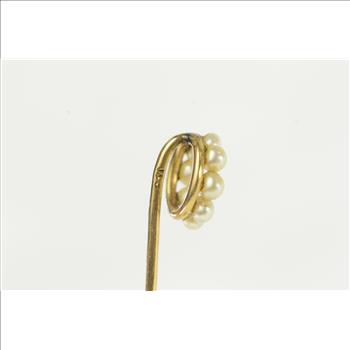 14K Victorian Seed Pearl Circle Statement Yellow Gold Stick Pin