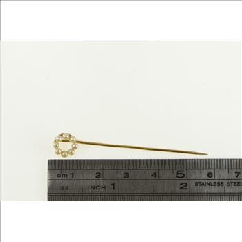 14K Victorian Seed Pearl Circle Statement Yellow Gold Stick Pin