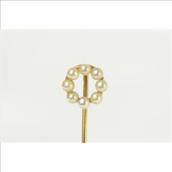 14K Victorian Seed Pearl Circle Statement Yellow Gold Stick Pin