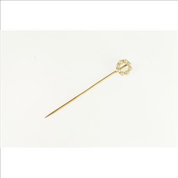 14K Victorian Seed Pearl Circle Statement Yellow Gold Stick Pin