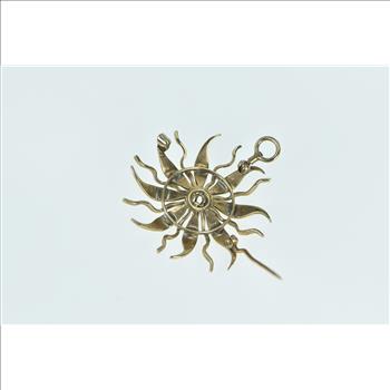 14K Victorian Seed Pearl Diamond Flower Sun Yellow Gold Pendant/Pin