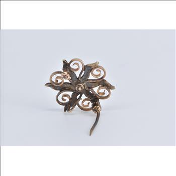 14K Victorian Seed Pearl Diamond Sun Flower Rose Gold Pin/Brooch