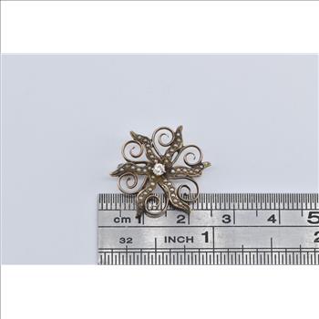 14K Victorian Seed Pearl Diamond Sun Flower Rose Gold Pin/Brooch