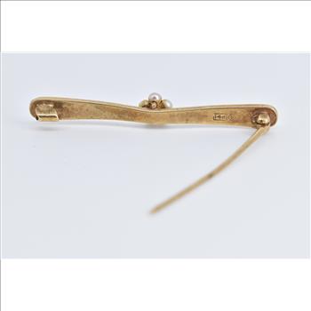 14K Victorian Seed Pearl Flower Cluster Bar Yellow Gold Pin/Brooch
