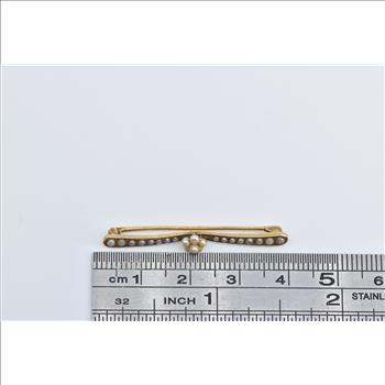 14K Victorian Seed Pearl Flower Cluster Bar Yellow Gold Pin/Brooch