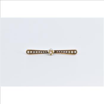14K Victorian Seed Pearl Flower Cluster Bar Yellow Gold Pin/Brooch