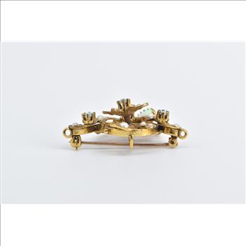 14K Victorian Seed Pearl Opal Flower Swirl Drop Yellow Gold Pendant/Pin