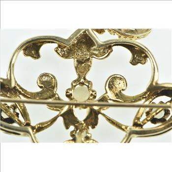 14K Victorian Seed Pearl Opal Ornate Drop Statement Yellow Gold Pendant/Pin