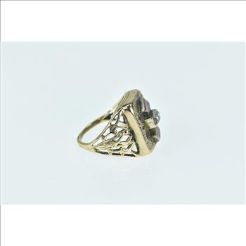 14K Victorian Seed Pearl Ornate Squared Signet Yellow Gold Ring, Size 3.25