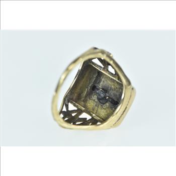 14K Victorian Seed Pearl Ornate Squared Signet Yellow Gold Ring, Size 3.25