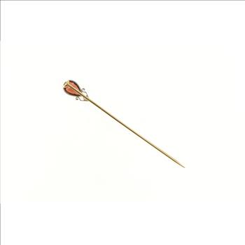 14K Victorian Tear Drop Garnet Diamond Antique Yellow Gold Stick Pin