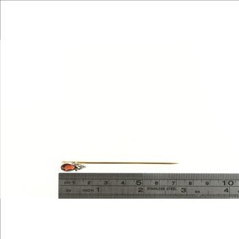 14K Victorian Tear Drop Garnet Diamond Antique Yellow Gold Stick Pin