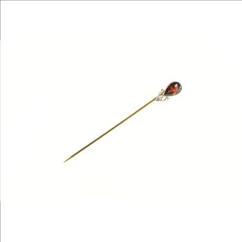 14K Victorian Tear Drop Garnet Diamond Antique Yellow Gold Stick Pin