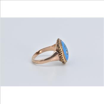 14K Victorian Turquoise Seed Pearl Swirl Statement Rose Gold Ring, Size 5.5