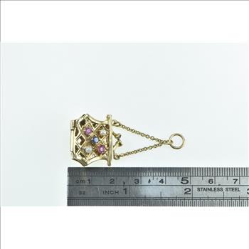 14K Vintage 3D Purse Gemstone Hand Bag Fashion Yellow Gold Pendant