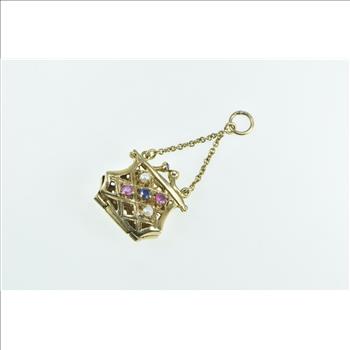 14K Vintage 3D Purse Gemstone Hand Bag Fashion Yellow Gold Pendant