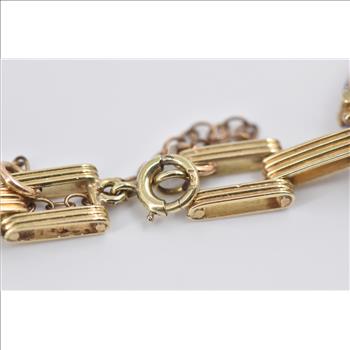 14K Vintage Amethyst Ornate Bar Chain Statement Yellow Gold Bracelet 6.25