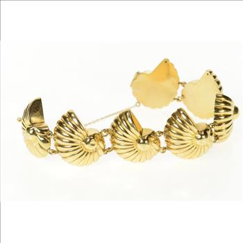 14K Vintage Cartier Nautilus Shell Designer Yellow Gold Bracelet 7.5