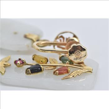 14K Vintage Carved Jadeite Vine Dangle Screw Back Yellow Gold Earrings