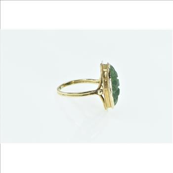 14K Vintage Carved Nephrite Floral Statement Yellow Gold Ring, Size 7.5