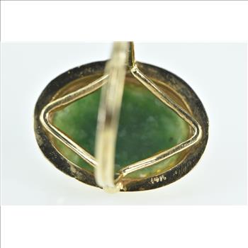 14K Vintage Carved Nephrite Floral Statement Yellow Gold Ring, Size 7.5