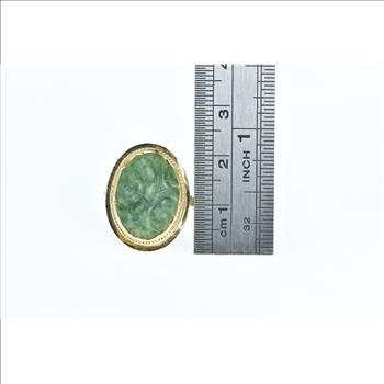 14K Vintage Carved Nephrite Floral Statement Yellow Gold Ring, Size 7.5