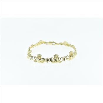 14K Vintage Claddagh Celtic Loyalty Symbol Yellow Gold Bracelet 7.25