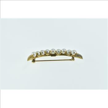 14K Vintage Crescent Moon Pearl Statement Yellow Gold Pin/Brooch