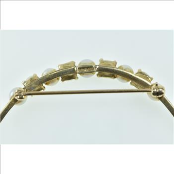 14K Vintage Crescent Moon Pearl Statement Yellow Gold Pin/Brooch