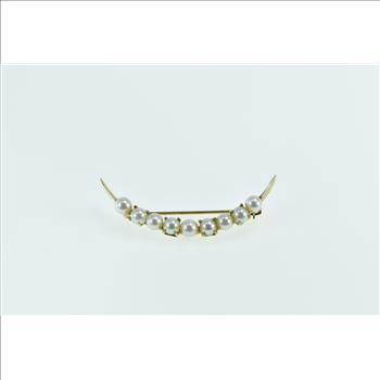 14K Vintage Crescent Moon Pearl Statement Yellow Gold Pin/Brooch