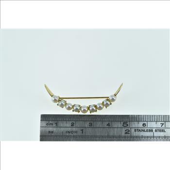 14K Vintage Crescent Moon Pearl Statement Yellow Gold Pin/Brooch