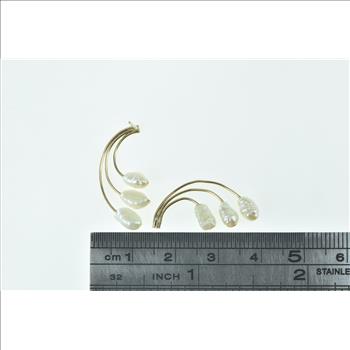 14K Vintage Curved Baroque Pearl Drop Yellow Gold Earrings