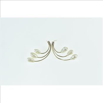 14K Vintage Curved Baroque Pearl Drop Yellow Gold Earrings