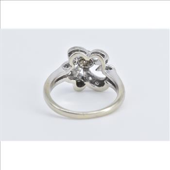 14K Vintage Diamond Bow Ribbon Flower White Gold Ring, Size 4.75